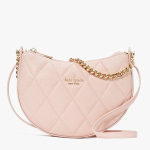 New Kate Spade Carey Zip Top Crossbody Quilted Smooth Leather Conch Pink